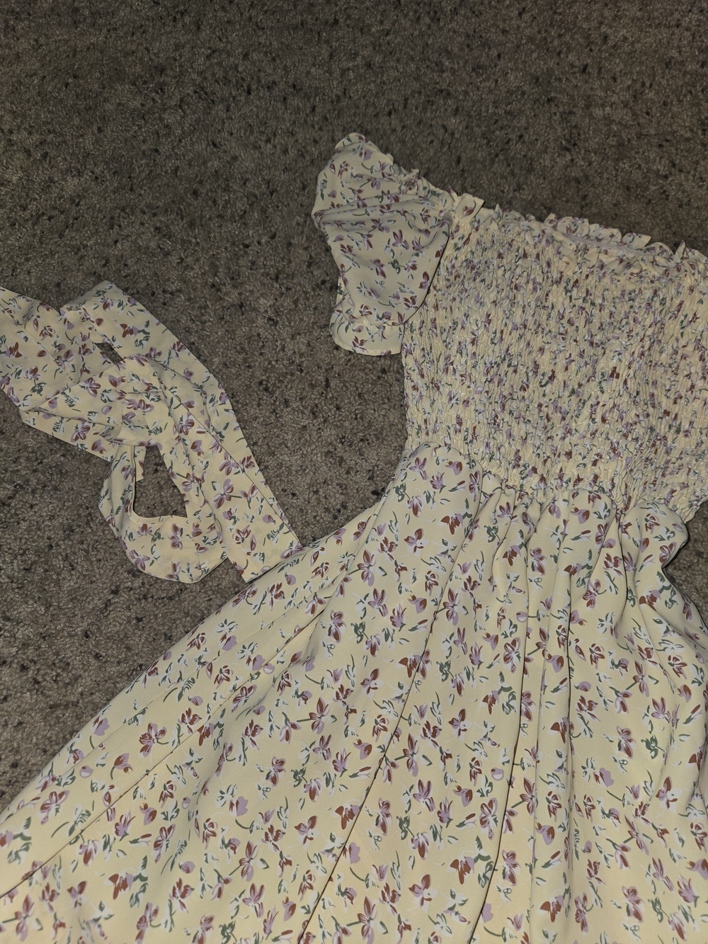 Smocked Off-Shoulder Maxi Dress in Cream with Floral Print - Picture 3 of 5